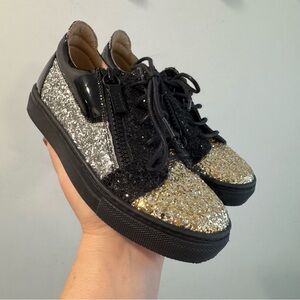 Giuseppe Zanotti Kids Black Gold Glitter Low Top Zipper Sneakers Size 32